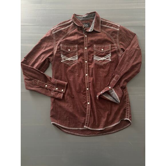 Pearl Snap Buckle Black Embroidered Western Button Down Skirt Size Med Burgundy - Picture 10 of 11